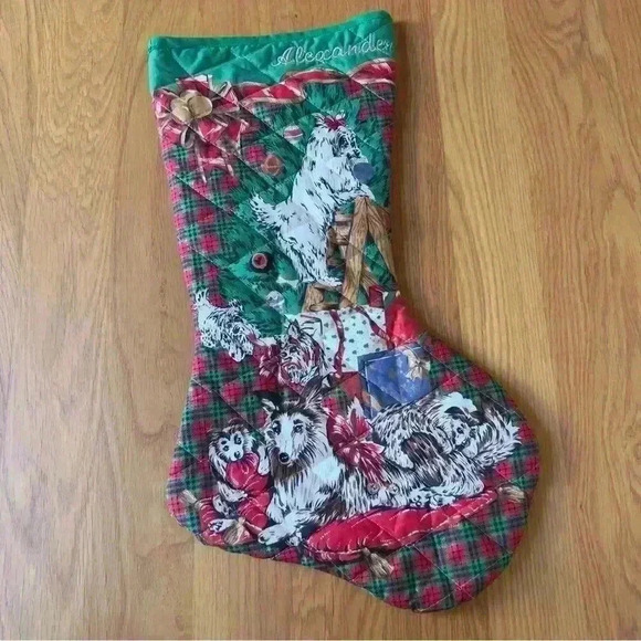 Vtg Christmas Stocking “Alexander” Dog Themed - Picture 1 of 7